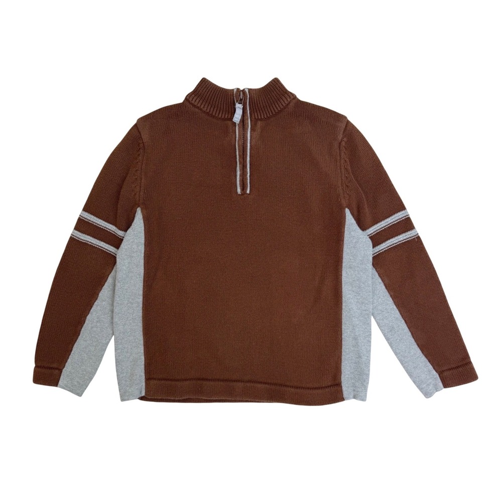 Hanna Andersson Boys Quarter Zip Sweater Brown Grey Stripe Preppy Gorpcore Sz 5